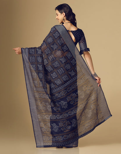 Navy Blue Bandhani Cotton Saree | Sudathi