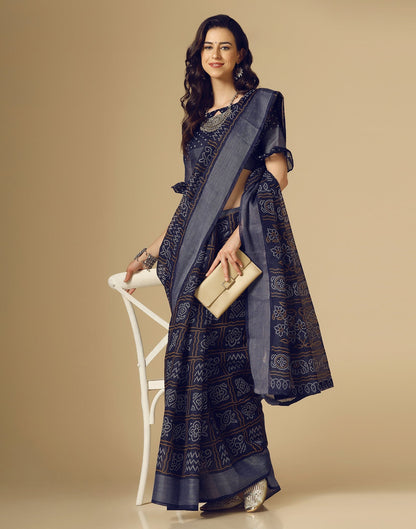 Navy Blue Bandhani Cotton Saree | Sudathi