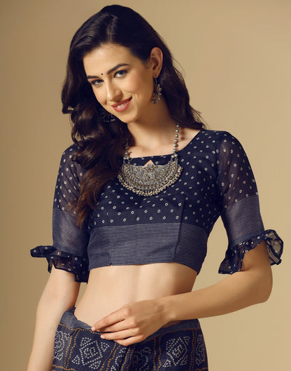 Navy Blue Bandhani Cotton Saree | Sudathi