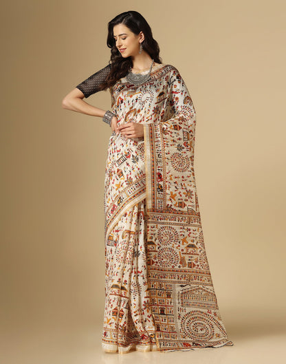 Cream Printed Silk Saree | Leemboodi