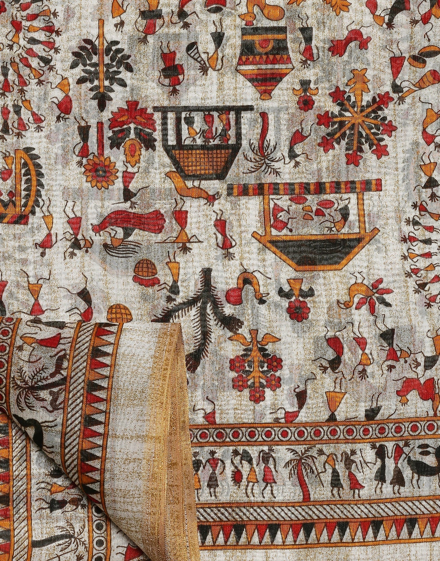 Cream Printed Silk Saree | Leemboodi