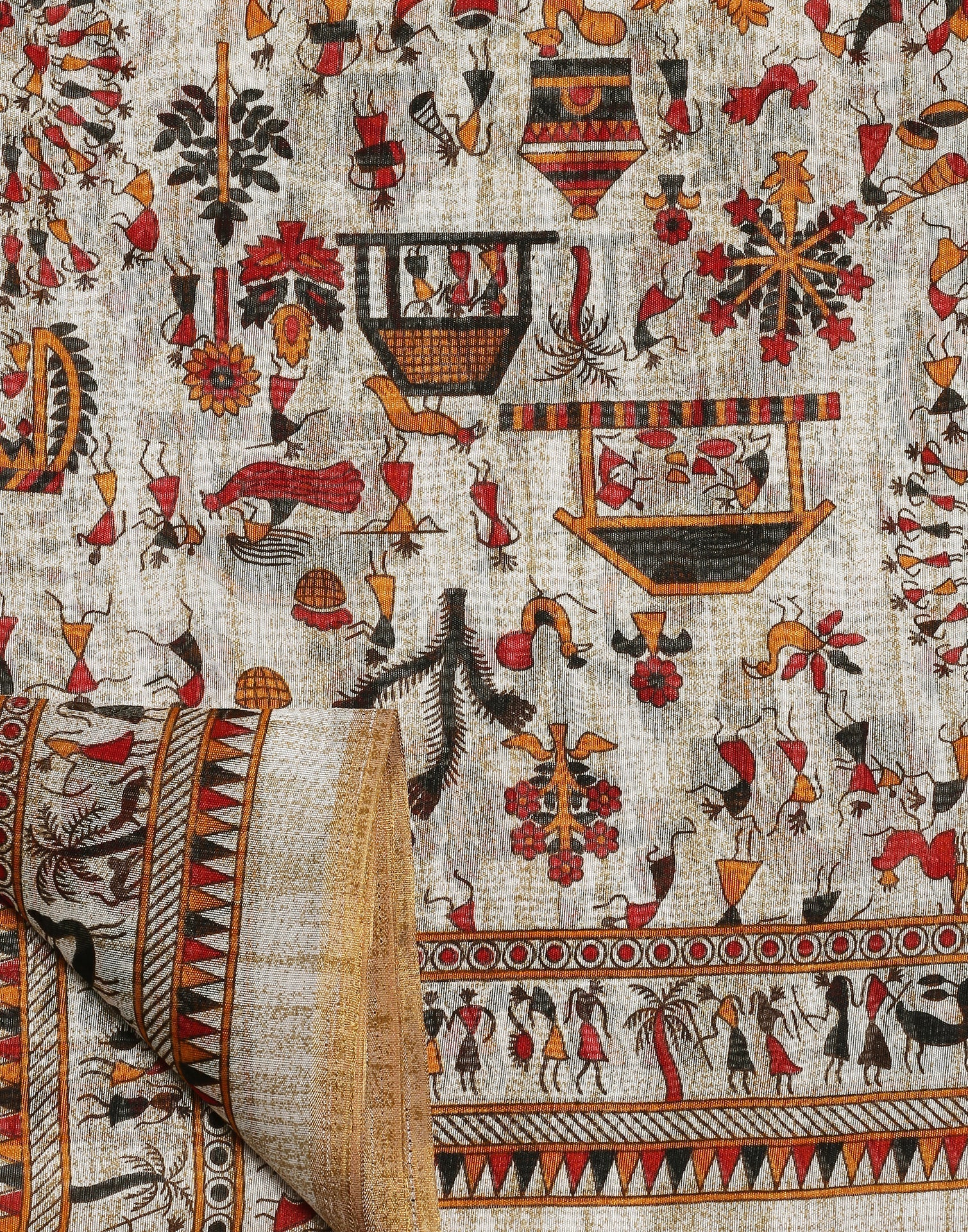 Cream Printed Silk Saree | Leemboodi