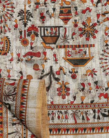 Cream Printed Silk Saree | Leemboodi