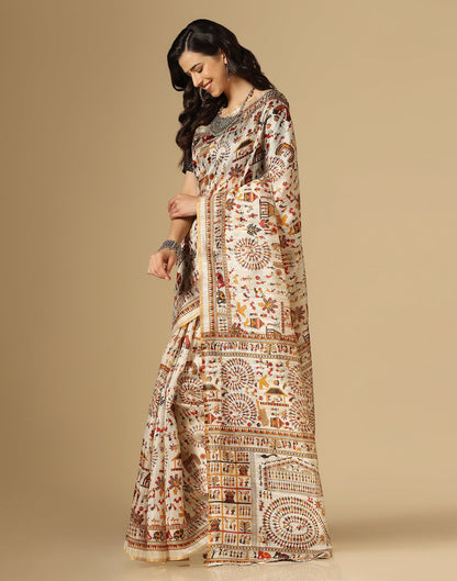 Cream Printed Silk Saree | Leemboodi