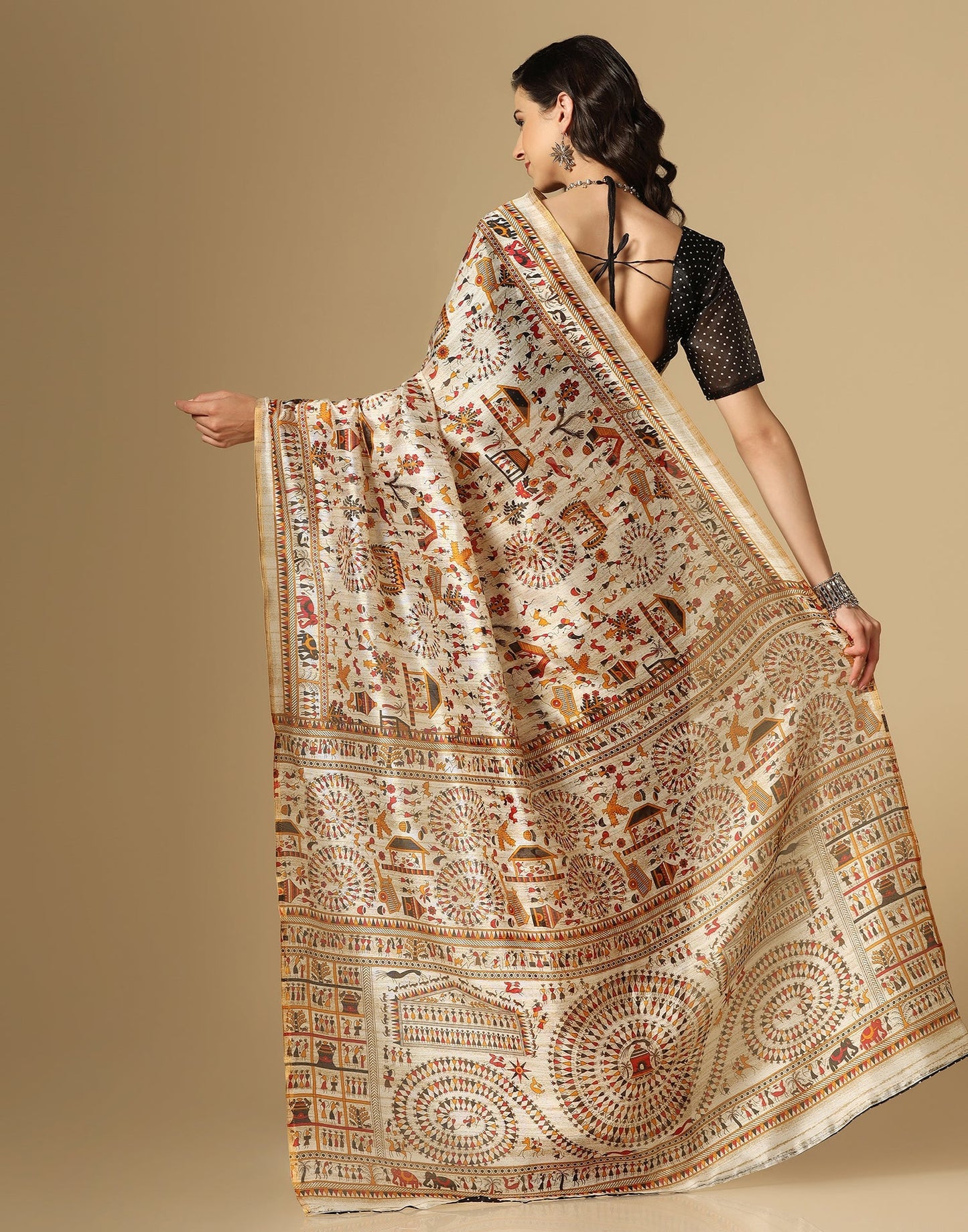 Cream Printed Silk Saree | Leemboodi