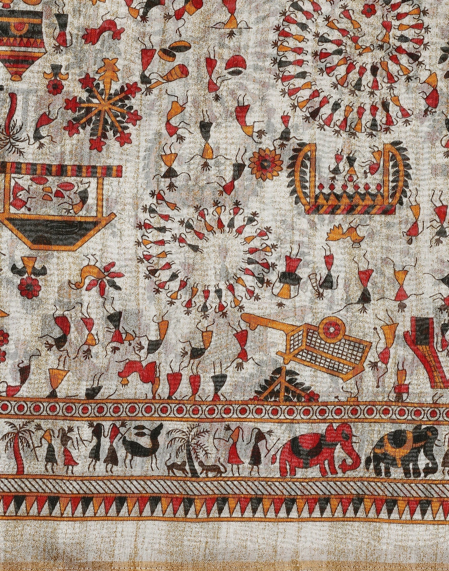 Cream Printed Silk Saree | Leemboodi