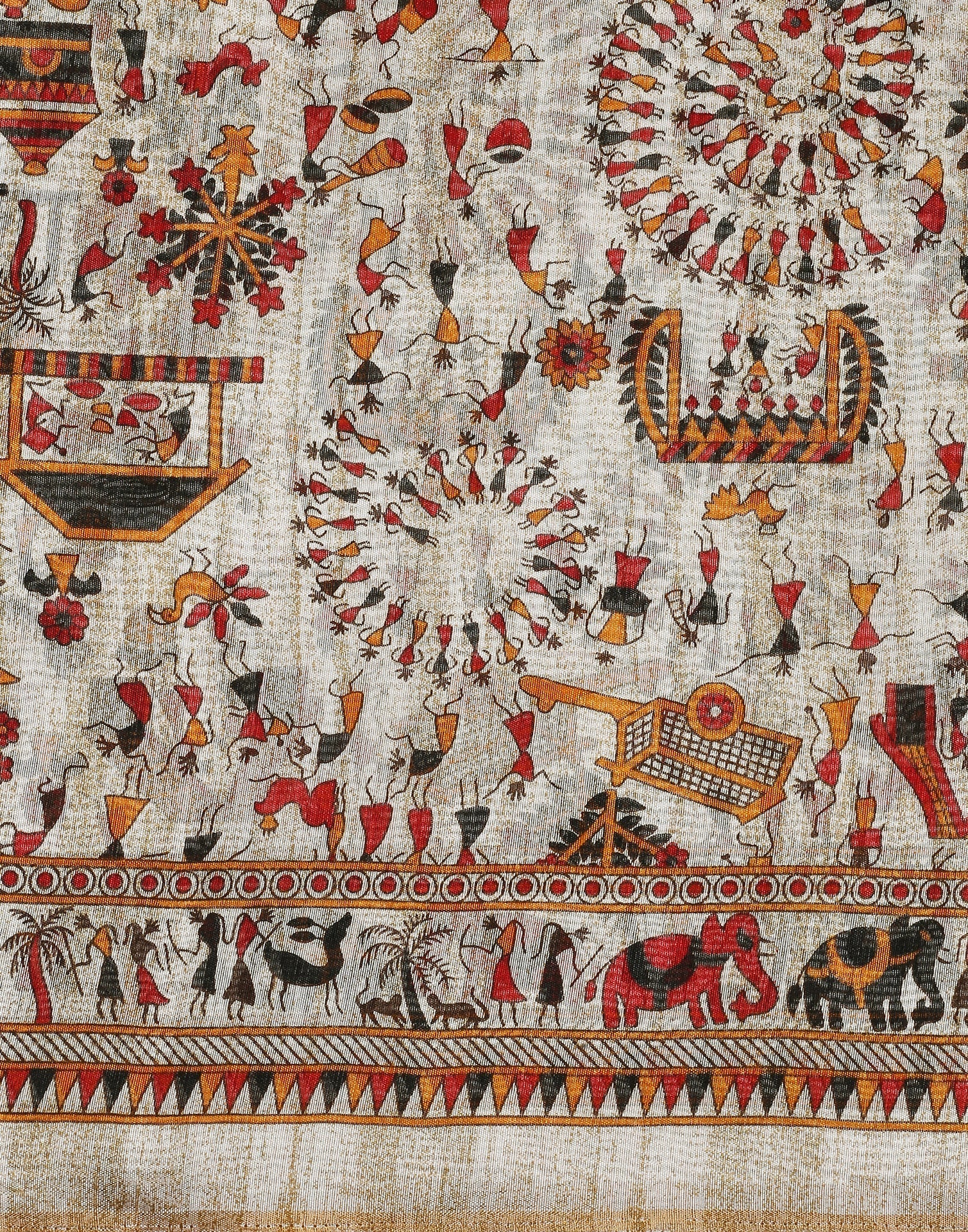 Cream Printed Silk Saree | Leemboodi