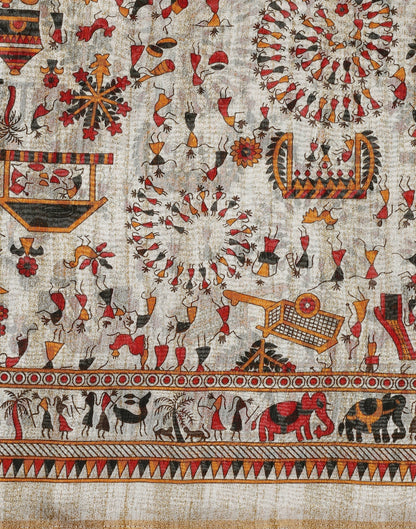 Cream Printed Silk Saree | Leemboodi