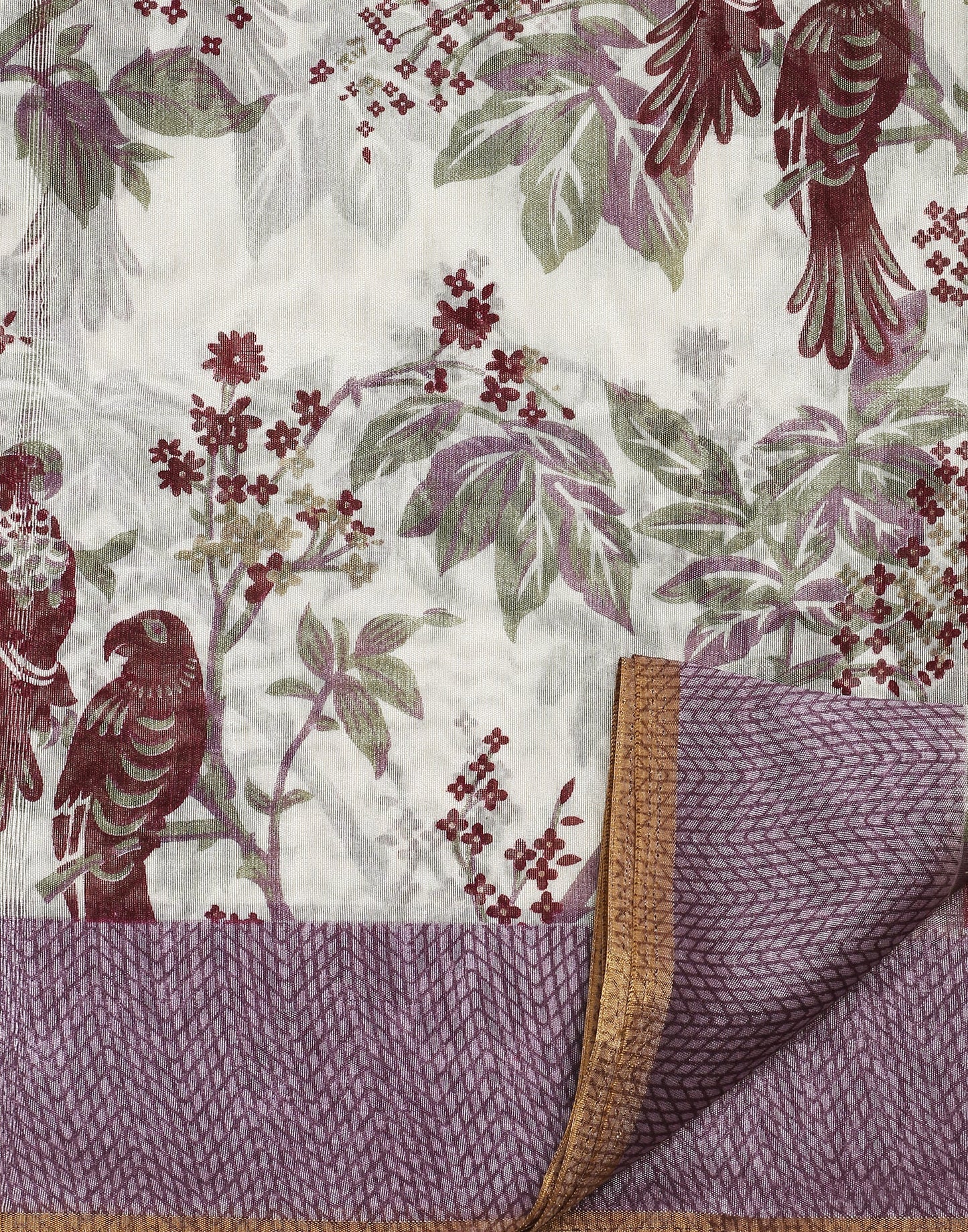 Cream Printed Silk Saree | Leemboodi