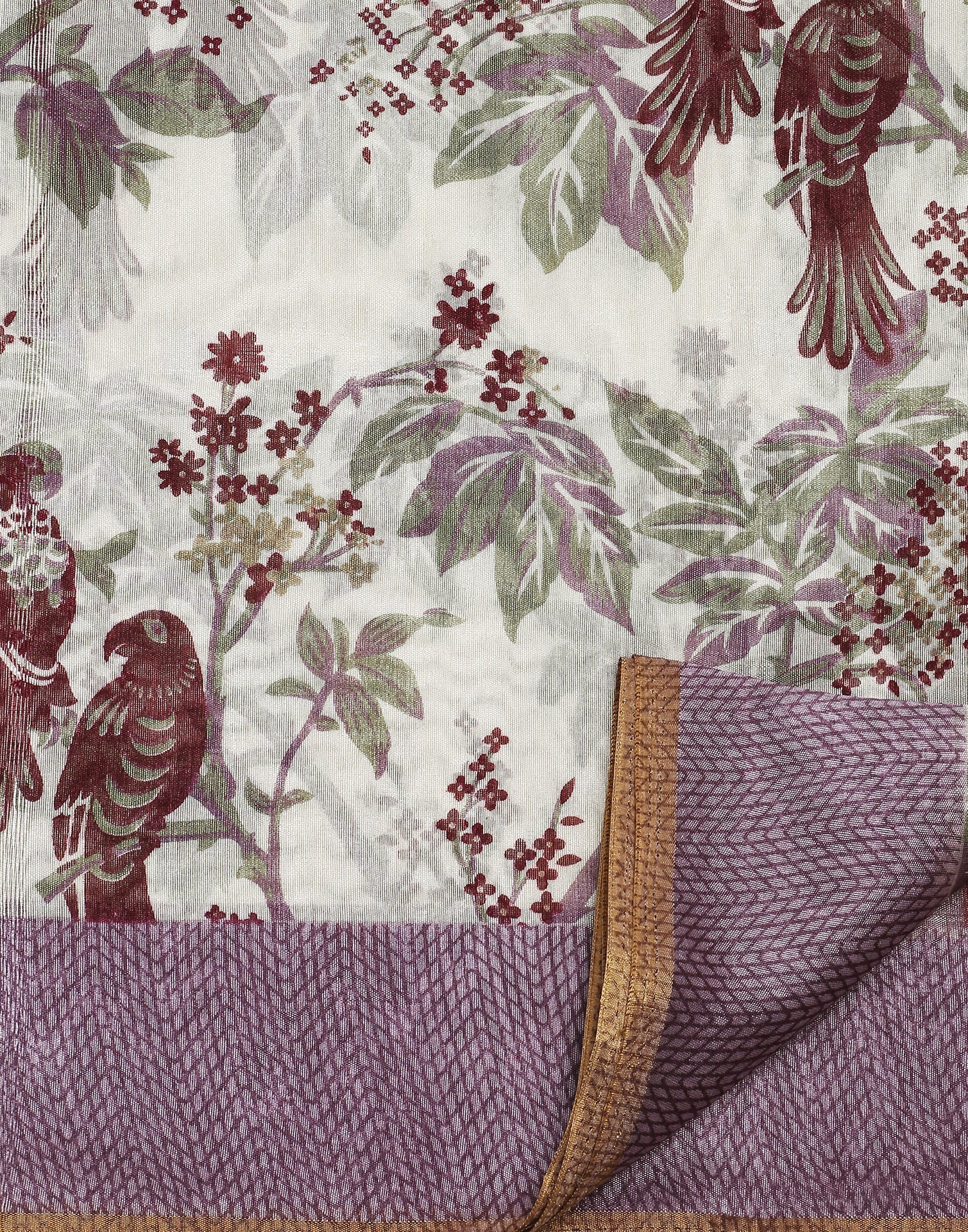 Cream Printed Silk Saree | Leemboodi