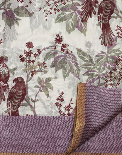 Cream Printed Silk Saree | Leemboodi