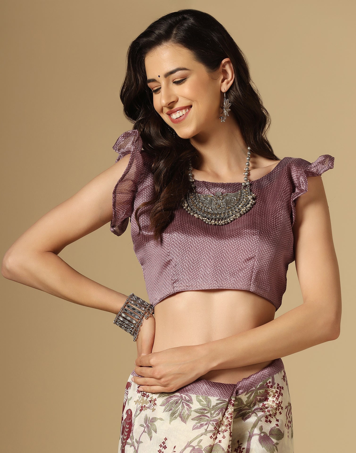 Cream Printed Silk Saree | Leemboodi