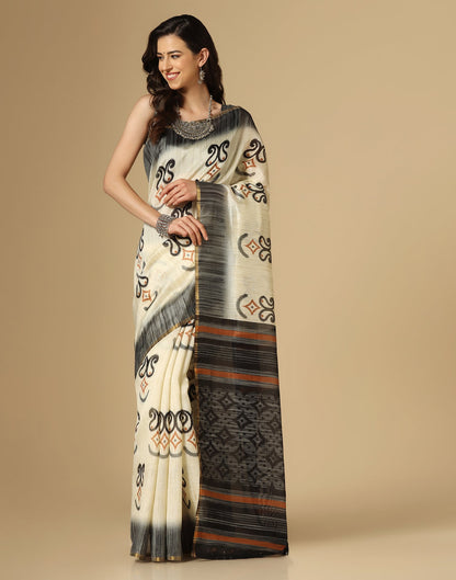 Cream Printed Silk Saree | Sudathi