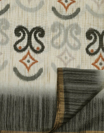 Cream Printed Silk Saree | Sudathi