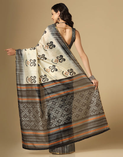 Cream Printed Silk Saree | Sudathi