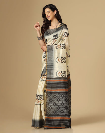 Cream Printed Silk Saree | Sudathi