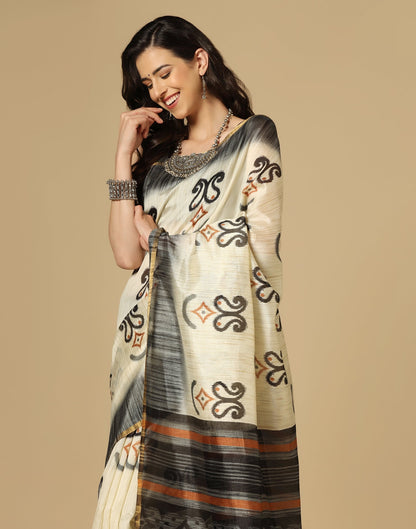 Cream Printed Silk Saree | Sudathi