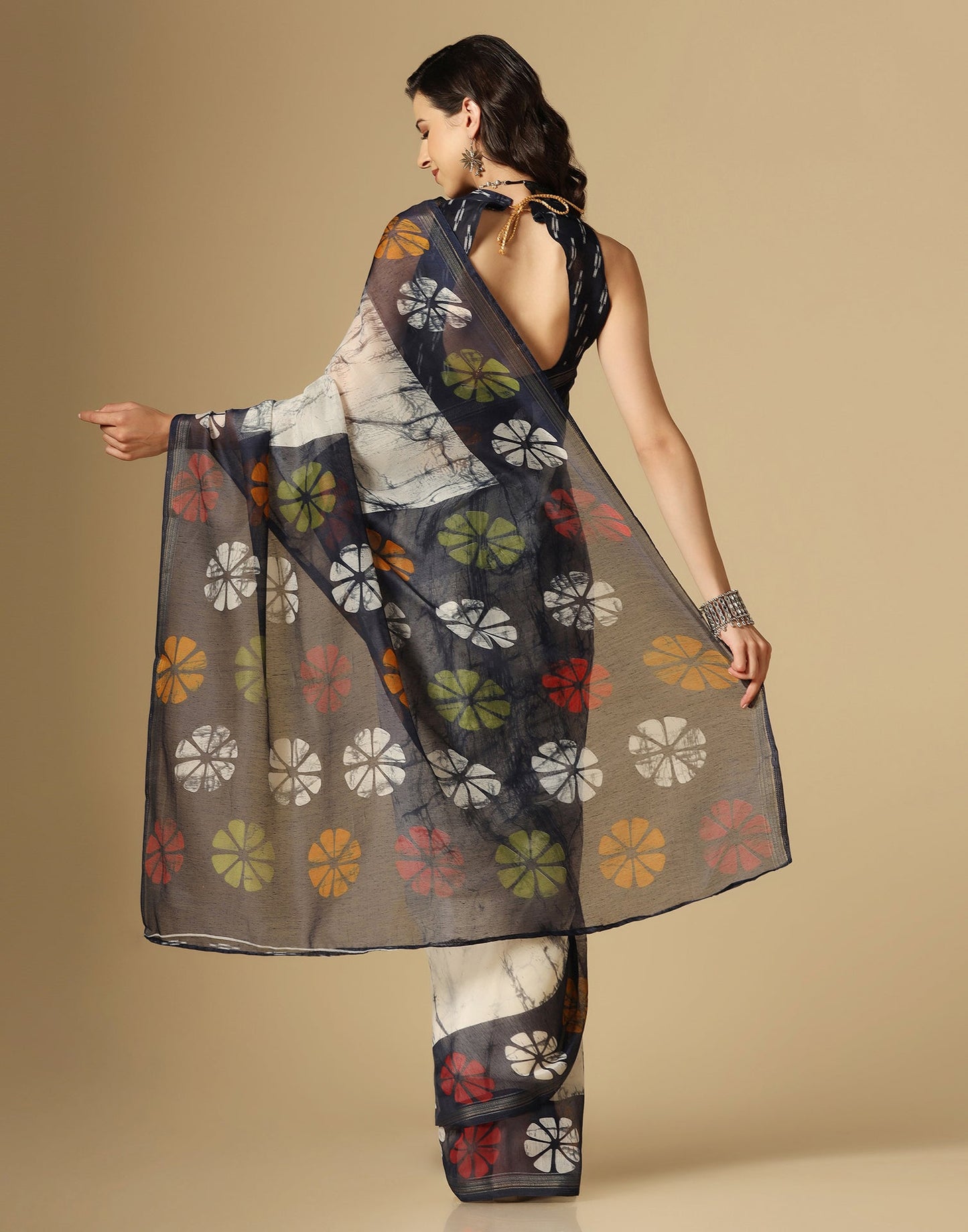 Cream Printed Cotton Saree | Sudathi