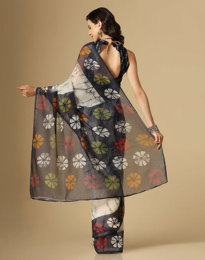 Cream Printed Cotton Saree | Sudathi