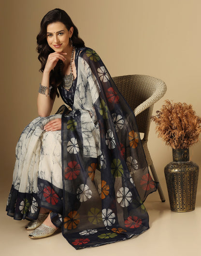 Cream Printed Cotton Saree | Sudathi