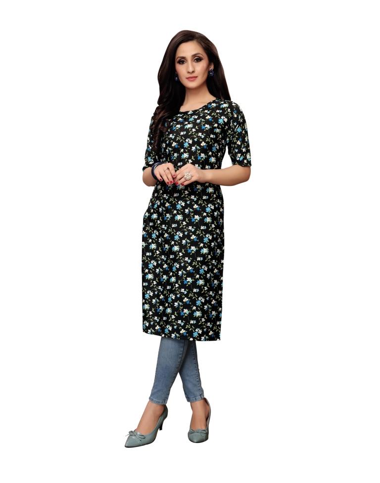 Black Printed Crepe Kurti | Sudathi