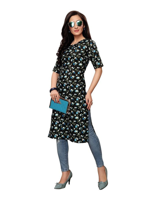 Black Printed Crepe Kurti | Sudathi