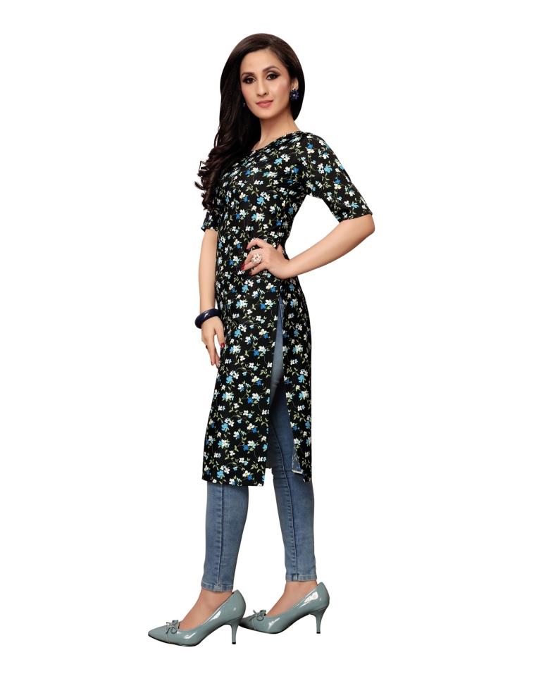 Black Printed Crepe Kurti | Sudathi