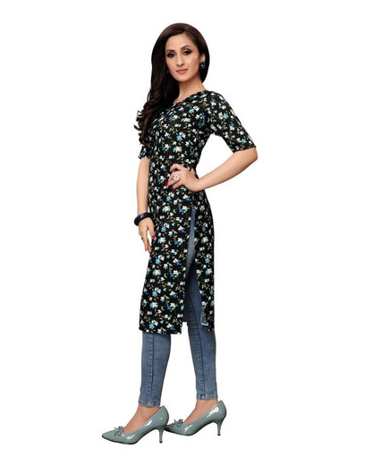 Black Printed Crepe Kurti | Sudathi