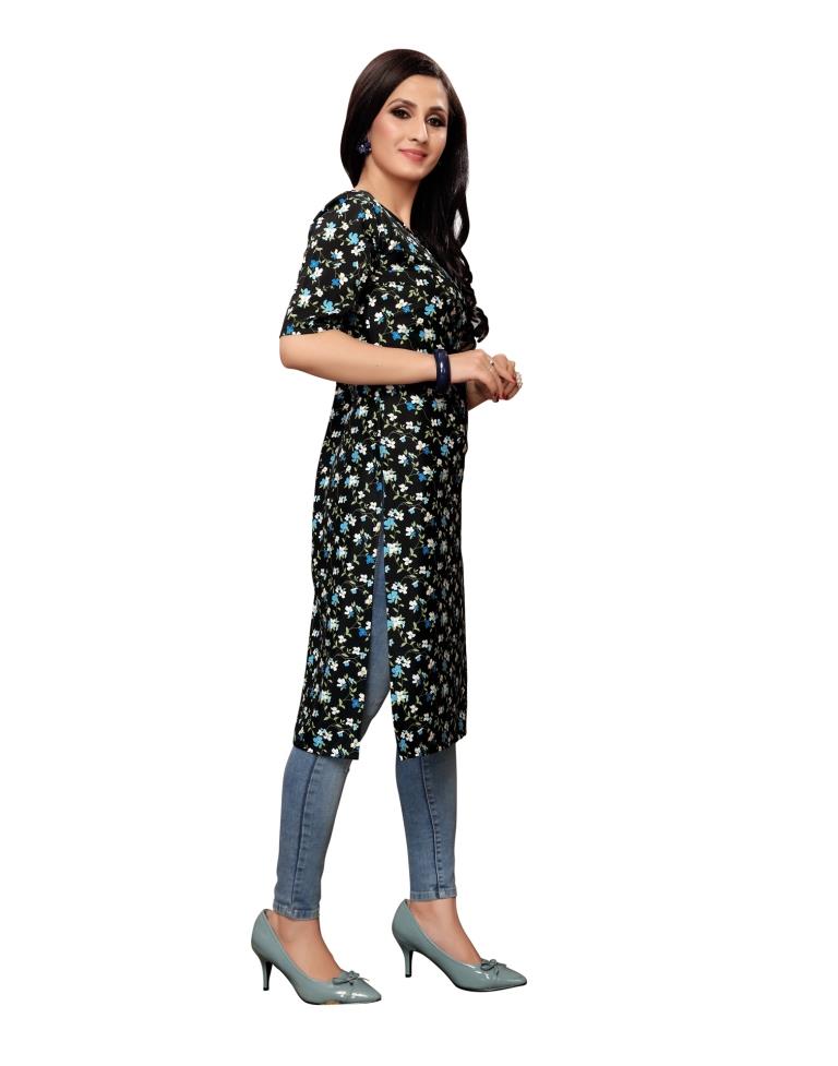 Black Printed Crepe Kurti | Sudathi