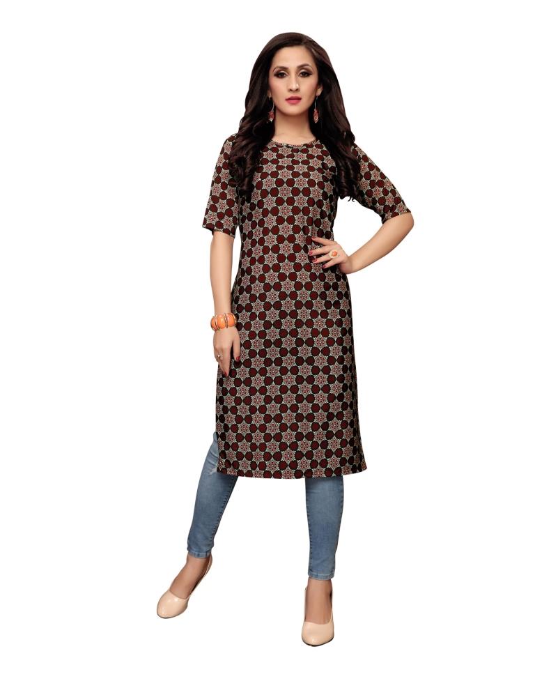 Maroon Printed Crepe Kurti | Sudathi