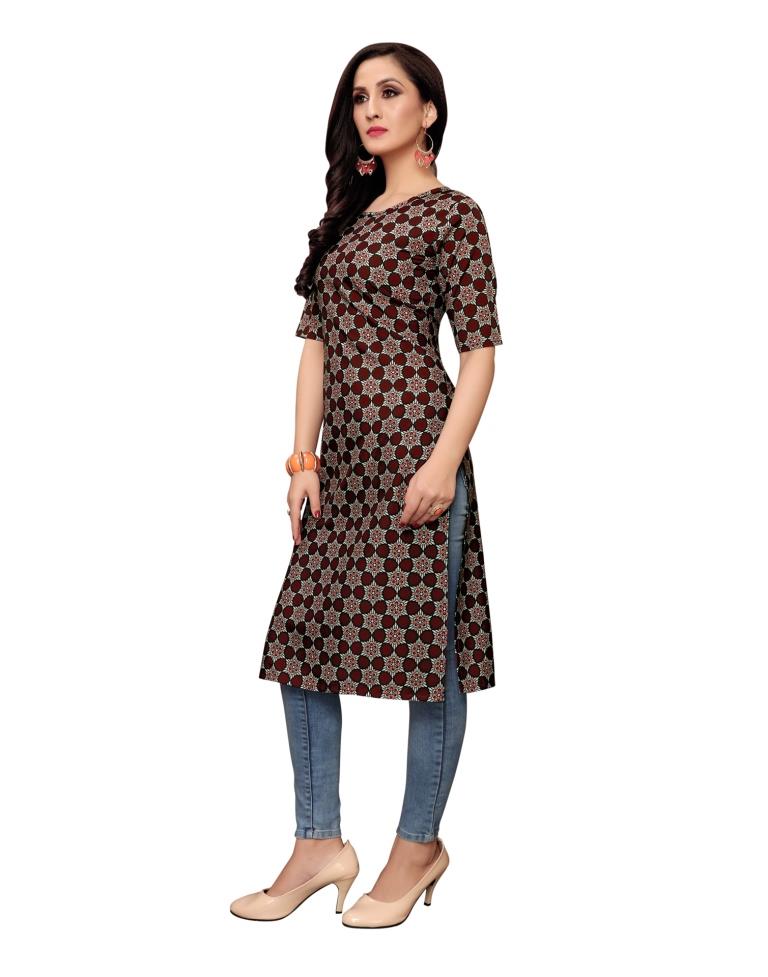 Maroon Printed Crepe Kurti | Sudathi
