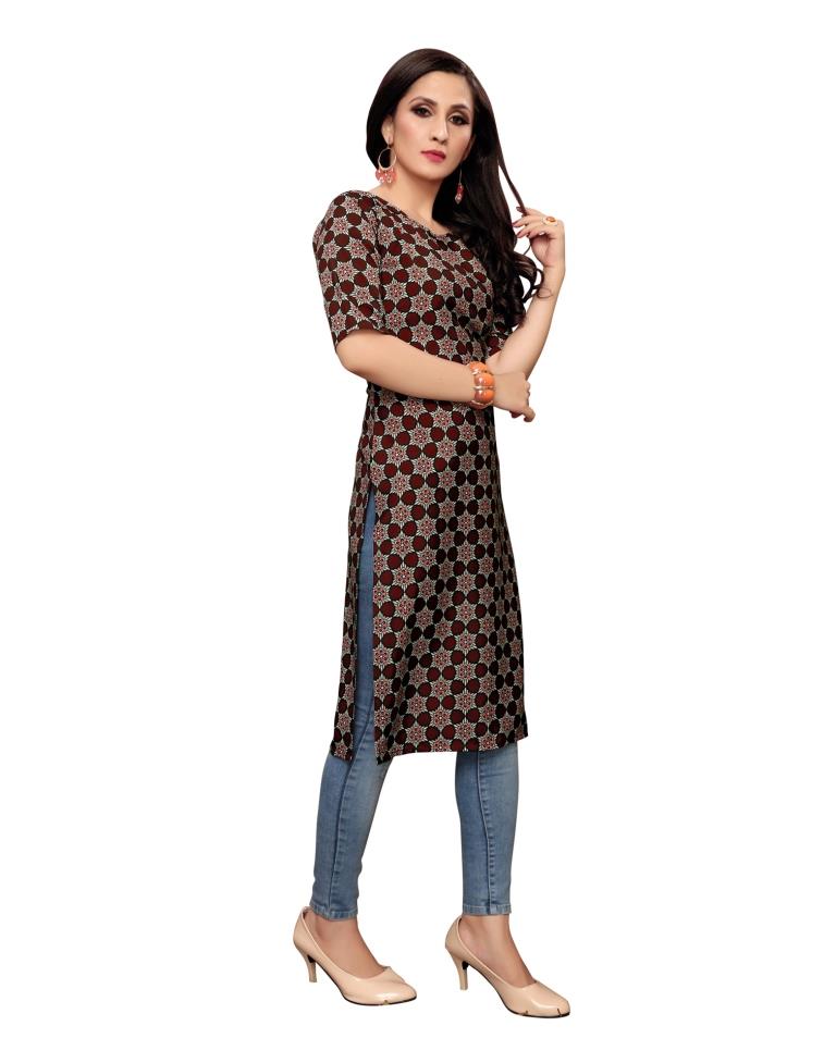 Maroon Printed Crepe Kurti | Sudathi