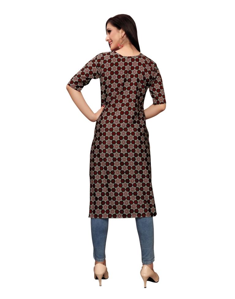 Maroon Printed Crepe Kurti | Sudathi