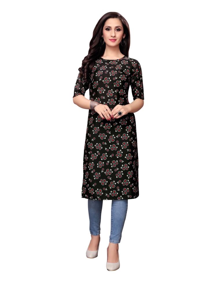 Black Printed Crepe Kurti | Sudathi