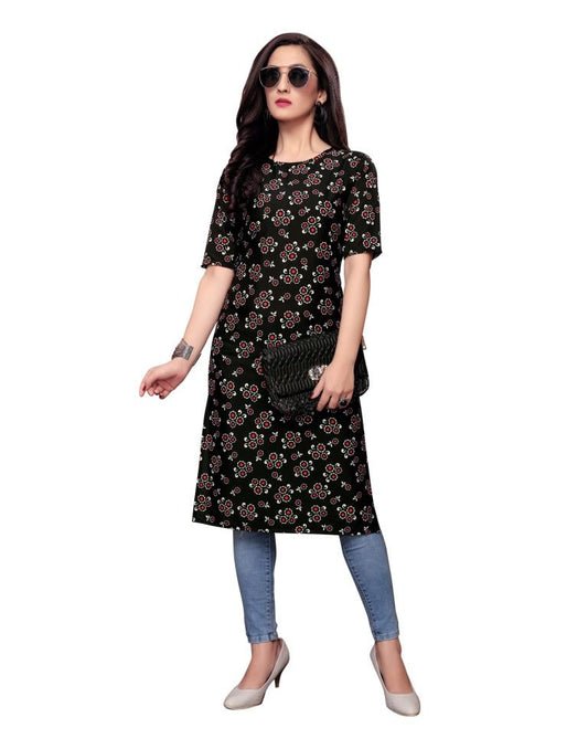 Black Printed Crepe Kurti | Sudathi