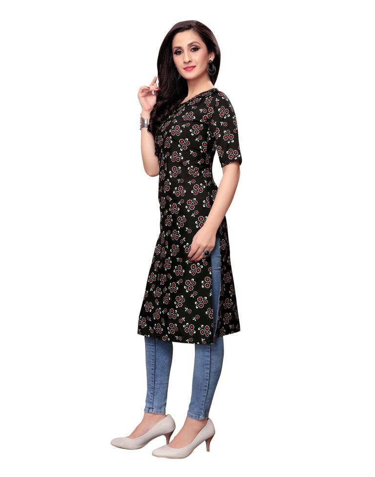 Black Printed Crepe Kurti | Sudathi