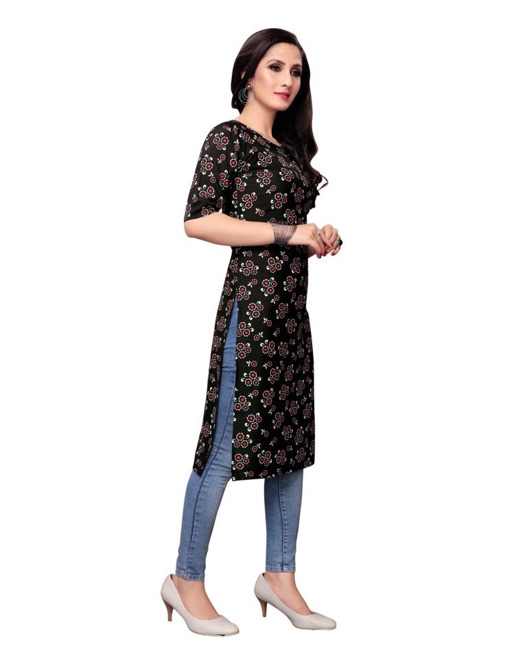 Black Printed Crepe Kurti | Sudathi
