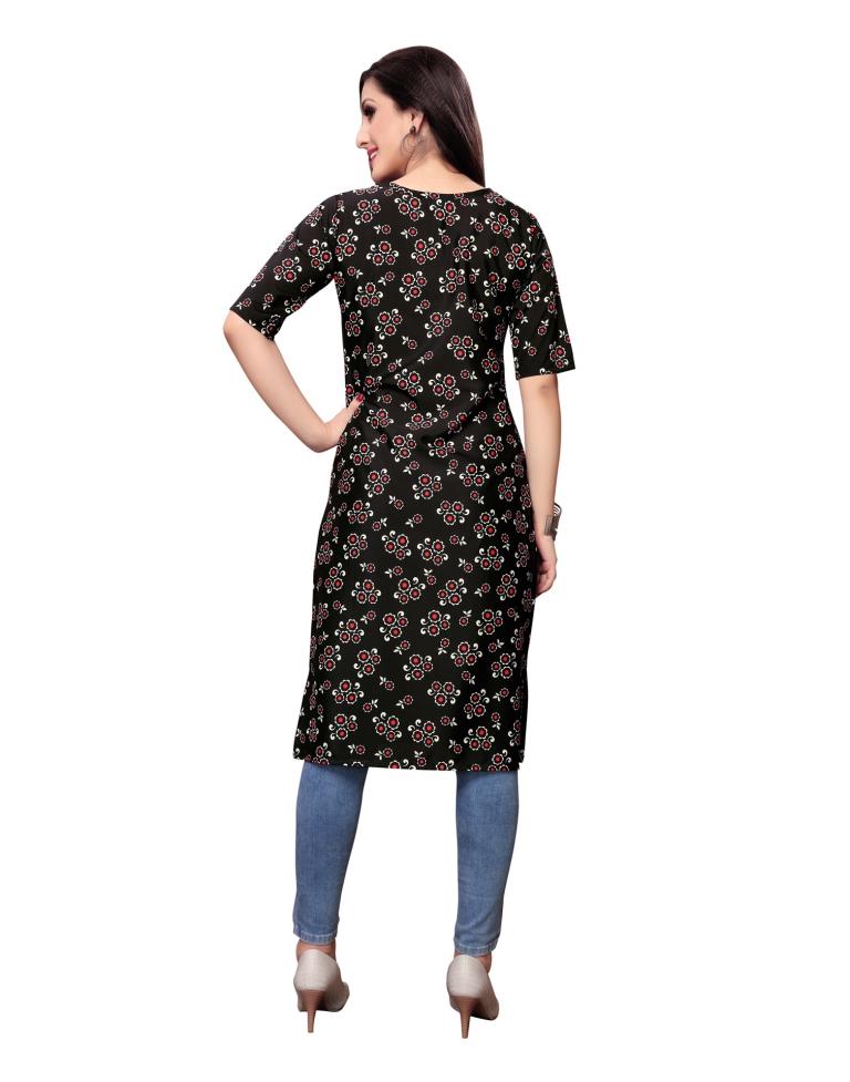 Black Printed Crepe Kurti | Sudathi