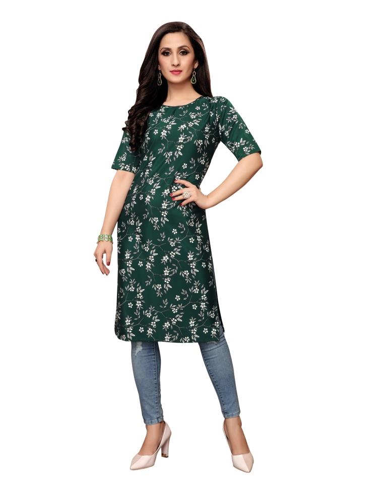 Green Printed Crepe Kurti | Sudathi