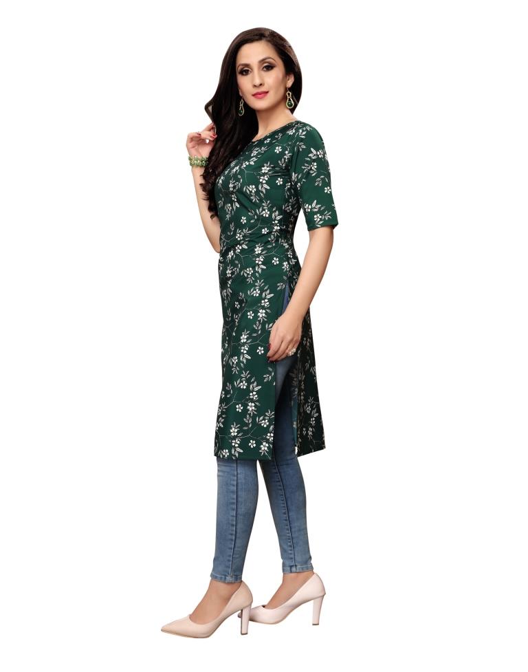 Green Printed Crepe Kurti | Sudathi