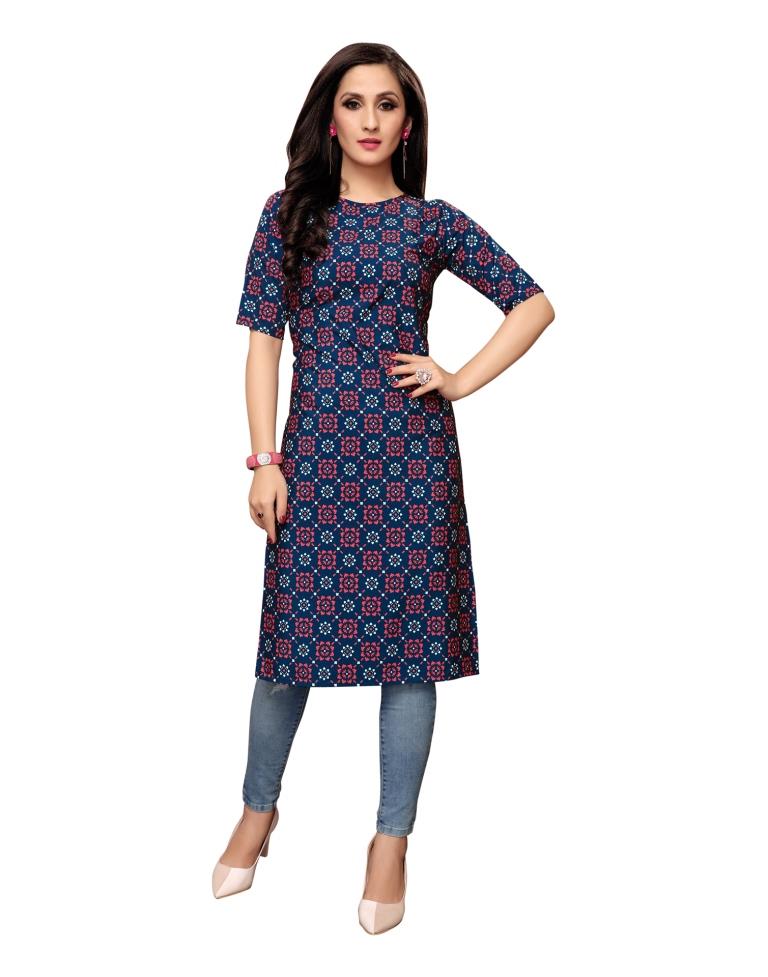 Navy Blue Printed Crepe Kurti | Sudathi