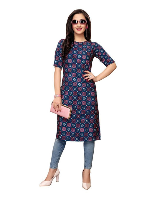 Navy Blue Printed Crepe Kurti | Sudathi