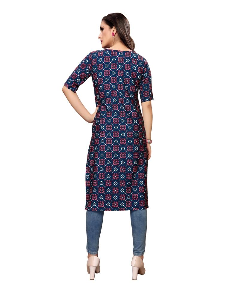 Navy Blue Printed Crepe Kurti | Sudathi