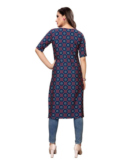 Navy Blue Printed Crepe Kurti | Sudathi