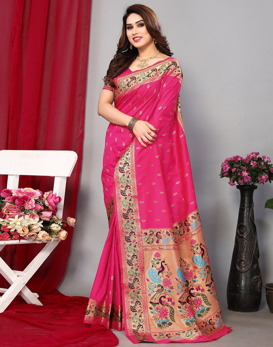 Rani Pink Paithani Silk Saree | Leemboodi
