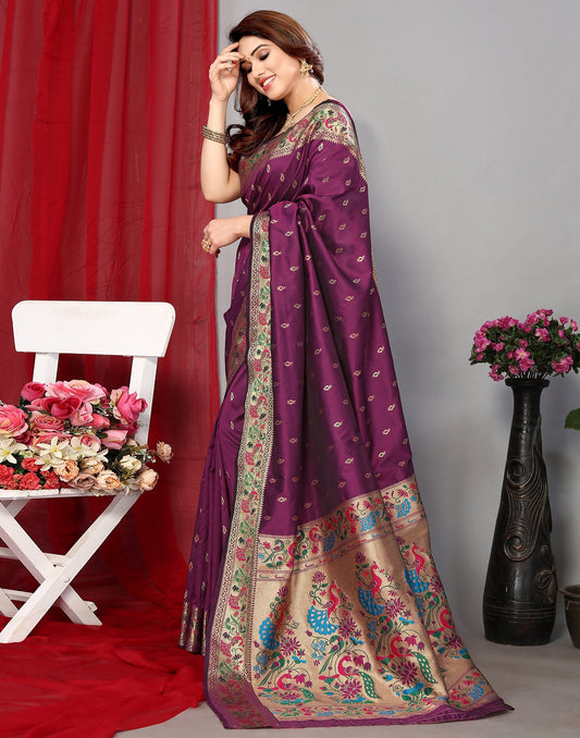 Wine Paithani Silk Saree | Leemboodi