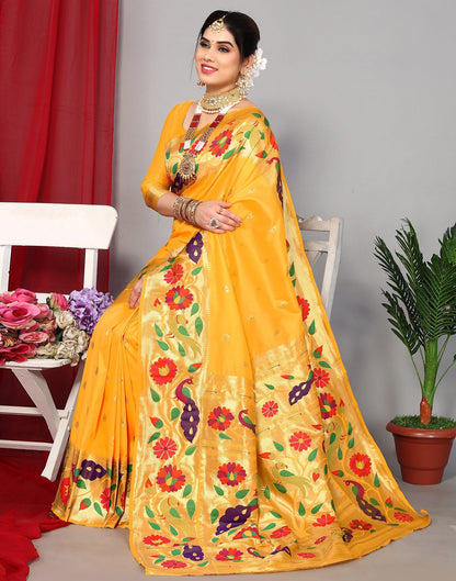 Turmeric Yellow Paithani Silk Saree | Leemboodi