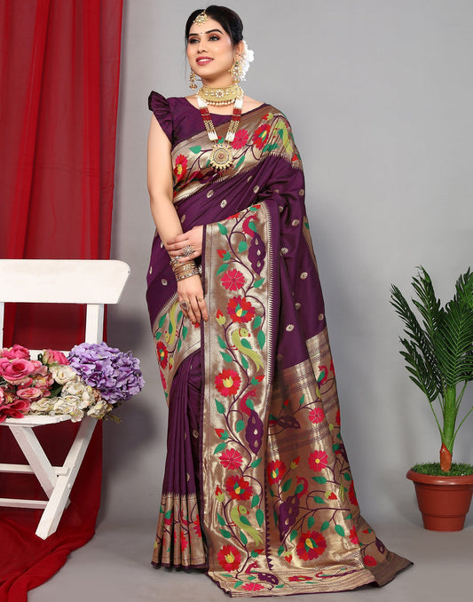 Wine Paithani Silk Saree | Leemboodi