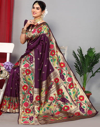 Wine Paithani Silk Saree | Leemboodi