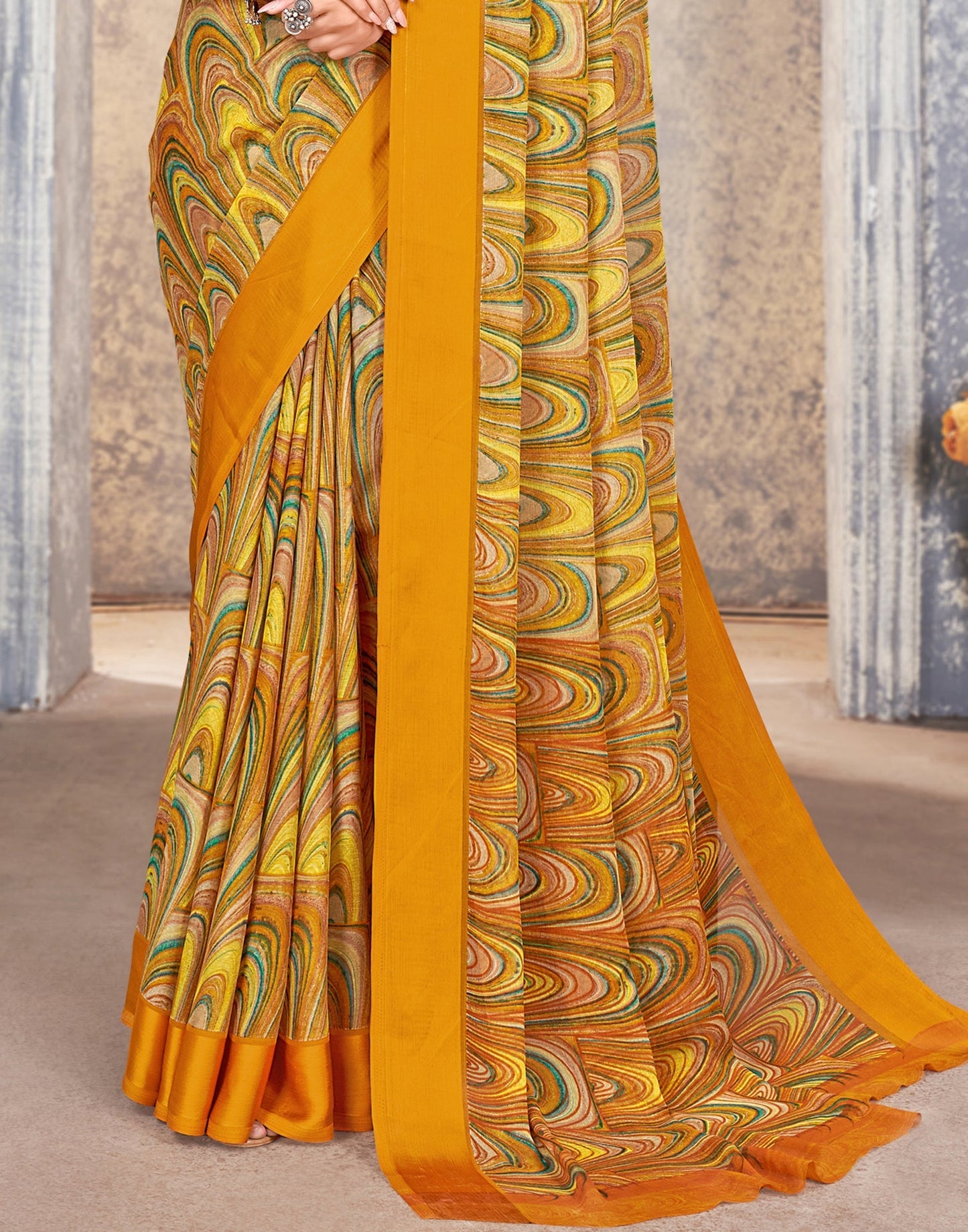 Multicoloured Printed Chiffon Saree | Leemboodi